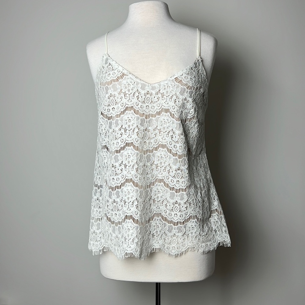 LOVE FIRE Cream Lace Tank, Nude Lining Size L NWT